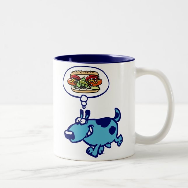 Café Em Dois Tons Caneca do Chicago Hot Dog (cachorro de desenho azu (Direita)