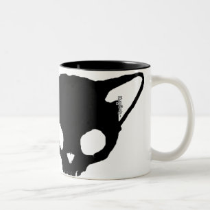 Café Em Dois Tons Caneca do crânio do gato preto de Kuginh™