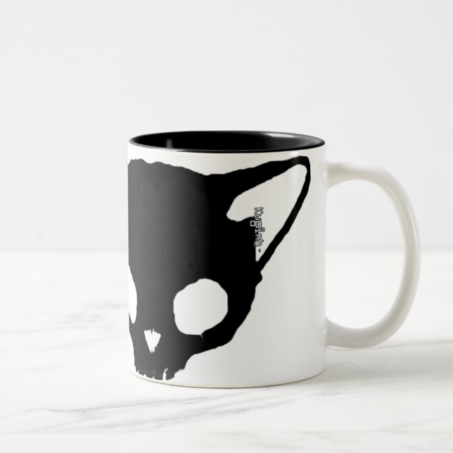 Café Em Dois Tons Caneca do crânio do gato preto de Kuginh™ (Direita)