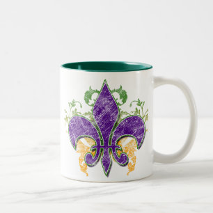 Café Em Dois Tons Caneca do Grunge da flor de lis do carnaval
