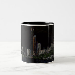 Café Em Dois Tons Caneca do néon de Sears Tower