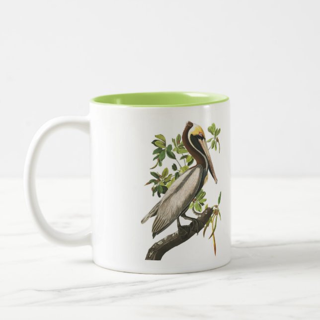 Café Em Dois Tons Caneca do pássaro de Audubon, pelicano de Brown, (Esquerda)