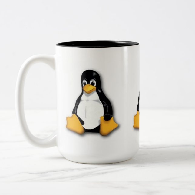 Café Em Dois Tons Caneca do pinguim de Linux Tux (Esquerda)