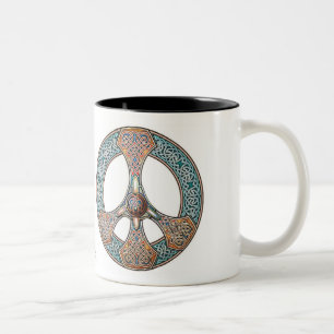 Café Em Dois Tons Caneca do sinal de paz de Knotwork