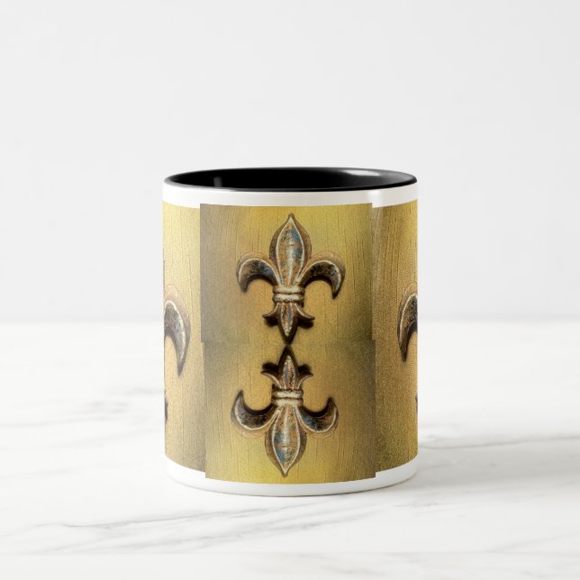 Café Em Dois Tons Caneca dourada do impressão da flor de lis (Centro)