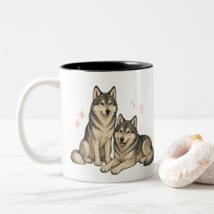 Café Em Dois Tons Caneca Duo Husky Fofinho & Lobo Amantes de Husky
