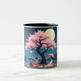 Café Em Dois Tons Caneca Elegante Flor de Cerejeira Hanami