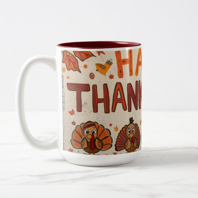 Café Em Dois Tons Caneca Feliz Dia de Ação de Graças (Esquerda)