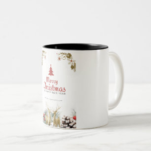 Café Em Dois Tons Caneca Feliz Natal Árvore de Guarda-Chuva e Cervo