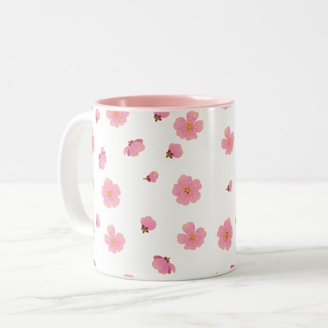 Café Em Dois Tons Caneca Flor de Cerejeira Rosa (Frente Esquerda)