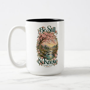 Café Em Dois Tons Caneca Flor de Cerejeira Salmo 46:10 'Aquietai-vos