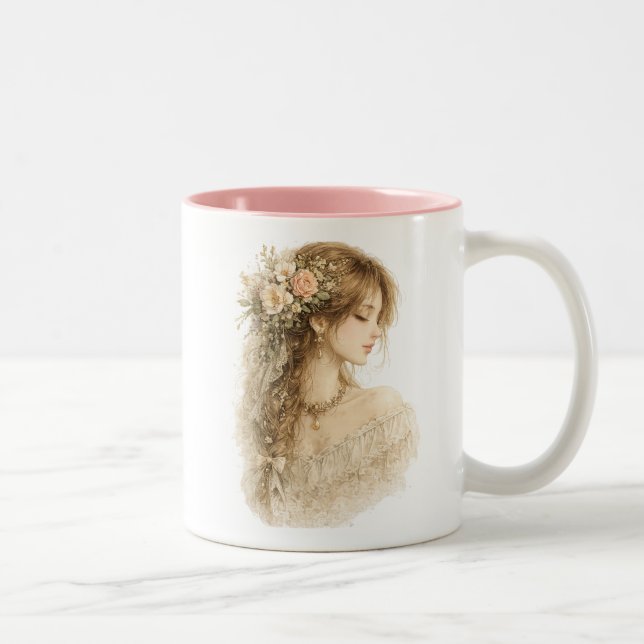 Café Em Dois Tons Caneca Floral de Perfil Botânico (Direita)