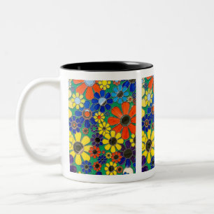 Café Em Dois Tons Caneca Floral de Vidro Colorido