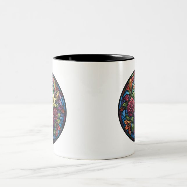Café Em Dois Tons Caneca Floral de Vidro Pintado (Centro)