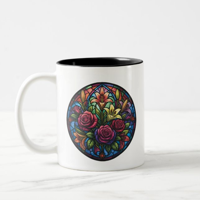 Café Em Dois Tons Caneca Floral de Vidro Pintado (Esquerda)