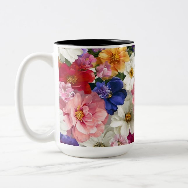 Café Em Dois Tons Caneca Floral Elegante – Estampa de Flores Botânic (Esquerda)