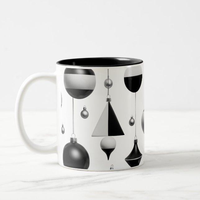 Café Em Dois Tons Caneca Geométrica Abstrata Preto e Branco de Duas  (Esquerda)