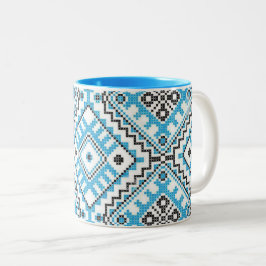 Café Em Dois Tons Caneca geométrica azul do bordado de Vyshyvanka do
