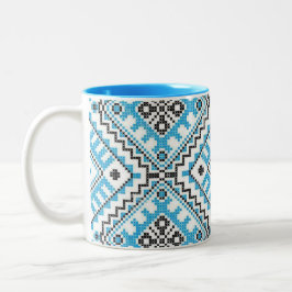 Café Em Dois Tons Caneca geométrica azul do bordado de Vyshyvanka do