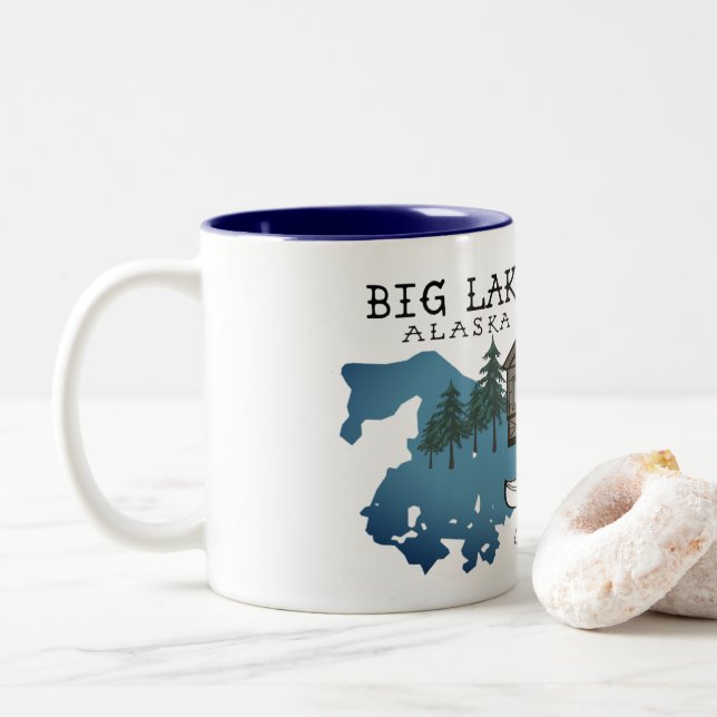 Café Em Dois Tons Caneca grande da cabine de Alaska do lago (Com Donut)