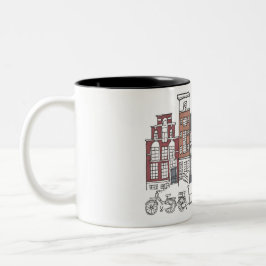 Café Em Dois Tons Caneca ilustrada de Amsterdão e de bicicletas