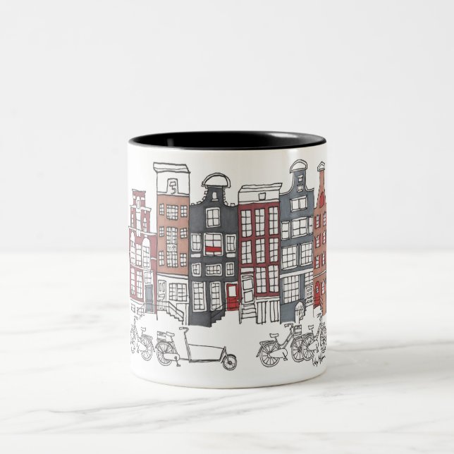 Café Em Dois Tons Caneca ilustrada de Amsterdão e de bicicletas (Centro)