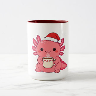 Café Em Dois Tons Caneca Kawaii de Axolote Natal Vermelho de Duas Co