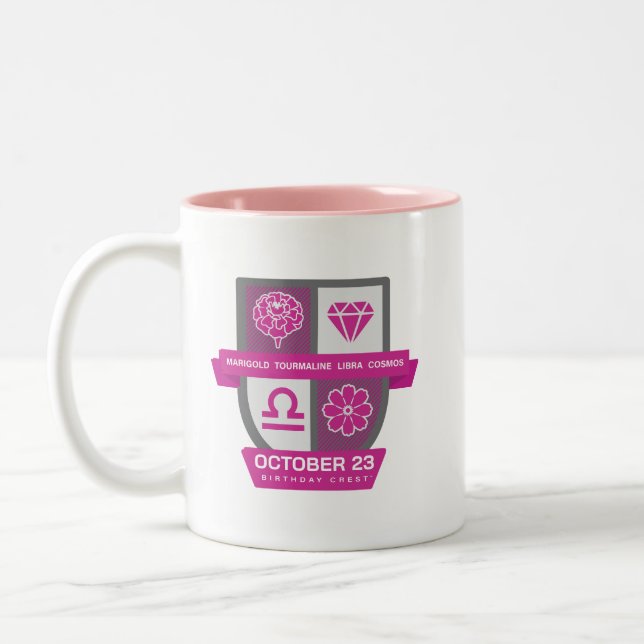 Café Em Dois Tons Caneca Libra Birthday Crest™ para 1-23 de Outubro (Esquerda)