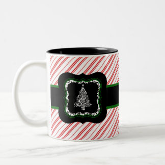 Café Em Dois Tons Caneca listrada vermelha da árvore de Natal