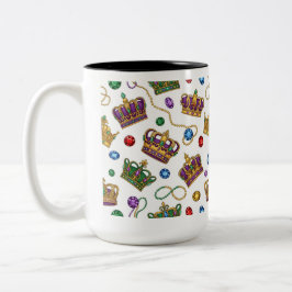 Café Em Dois Tons Caneca Mardi Gras com Padrão de Coroas e Joias Rea