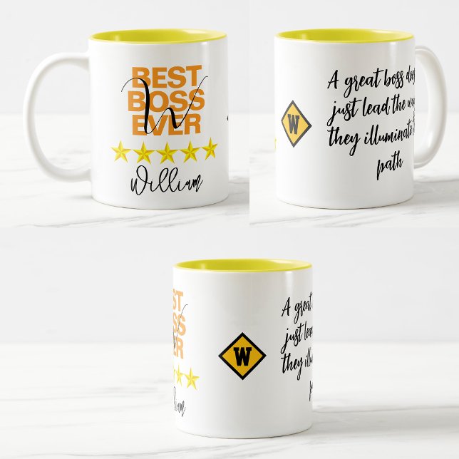 Café Em Dois Tons Caneca Melhor Chefe de Todos os Tempos (Monograma  (Unique Best boss ever mug
)