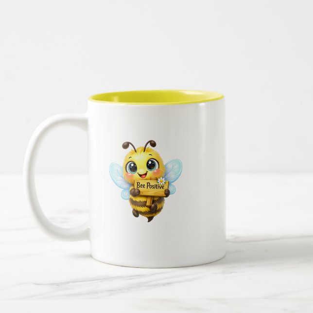 Café Em Dois Tons Caneca Motivacional de Abelha Fofa – Bee Positive (Esquerda)