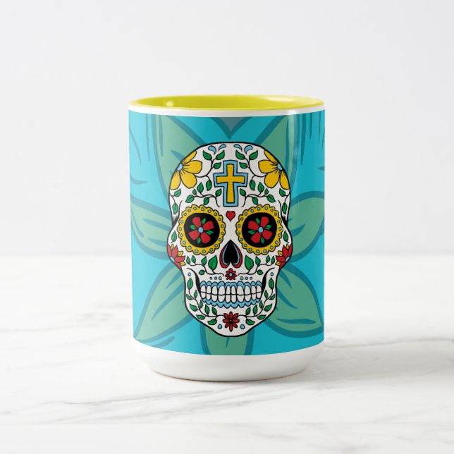 Café Em Dois Tons Caneca Olhos de Flor de Crânio de Açúcar (Centro)