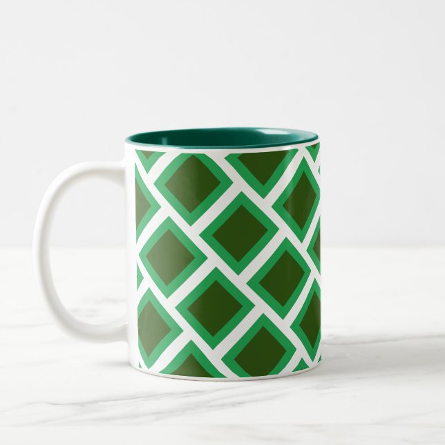 Café Em Dois Tons Caneca - Padrão de Tijolo Verde (Esquerda)
