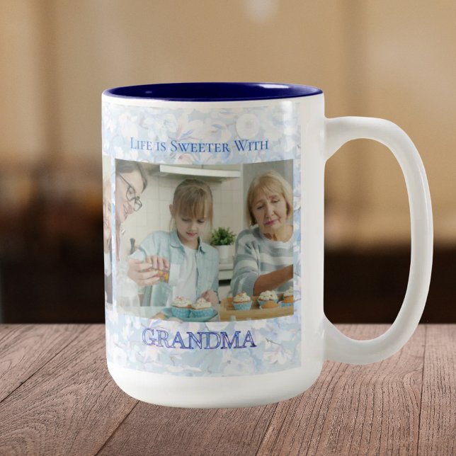 Café Em Dois Tons Caneca para Avó Presente Floral de Férias (Criador carregado)