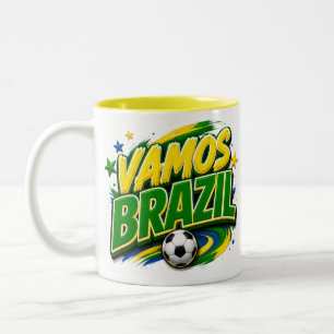 Café Em Dois Tons Caneca para Fã de Futebol VAMOS BRASIL Brasileir