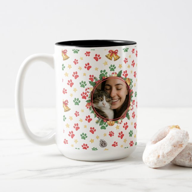 Café Em Dois Tons Caneca Personalizada com Foto de Natal da Pata do  (Com Donut)