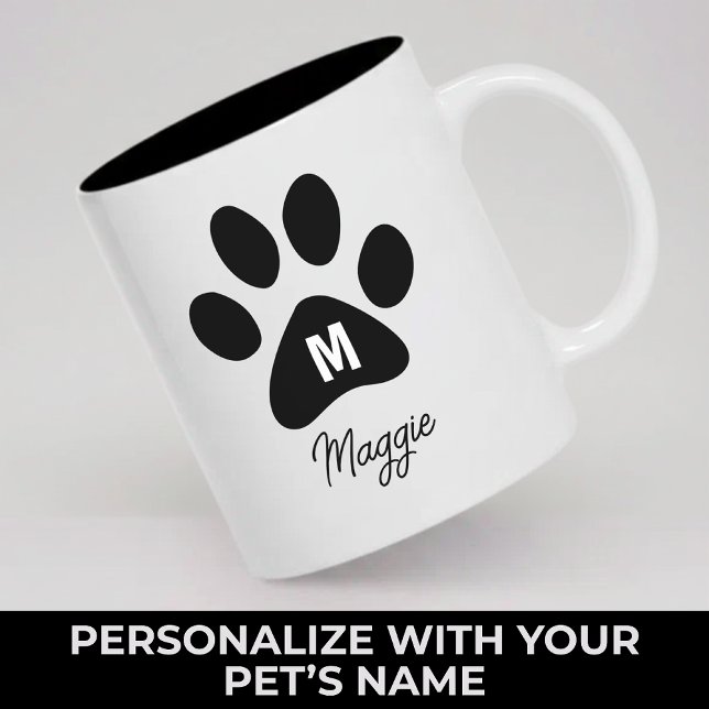 Café Em Dois Tons Caneca Personalizada com Monograma de Pata para Pr (Personalized Paw Monogram Mug Gift for Dog Mom Dad, Custom Dog Name Mug Paw Gift Dog Parents)