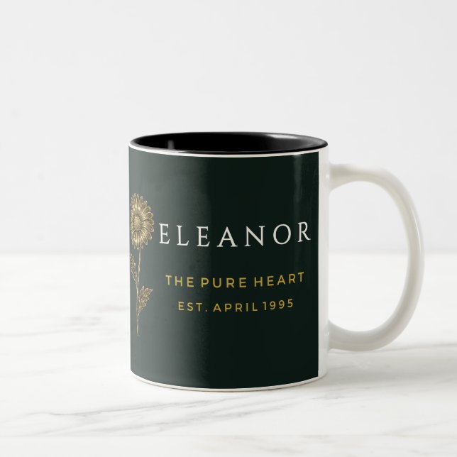 Café Em Dois Tons Caneca Personalizada com Nome e Flor de Nascimento (Direita)
