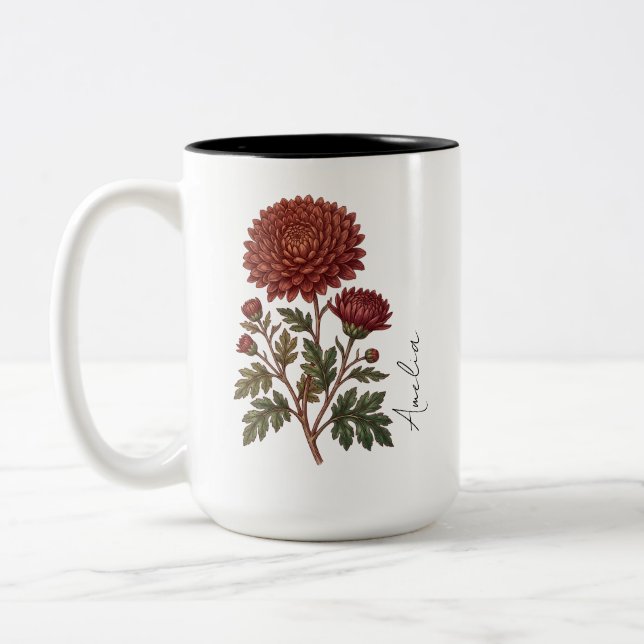 Café Em Dois Tons Caneca Personalizada da Flor do Mês de Nascimento  (Esquerda)