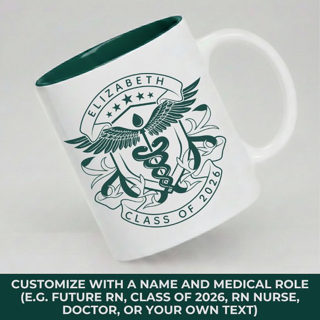 Café Em Dois Tons Caneca Personalizada da Turma de Medicina de 2026  (Personalized Medical Mug Gift for Future RN, ICU Nurse, ER Nurse, Doctor, Class of 2026)