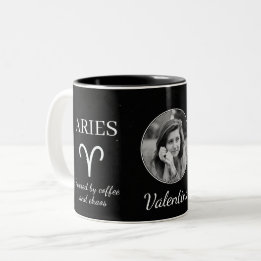 Café Em Dois Tons Caneca personalizada de Áries com Nome e Caracterí