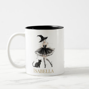Café Em Dois Tons Caneca Personalizada de Bruxa & Gato Preto com Laç