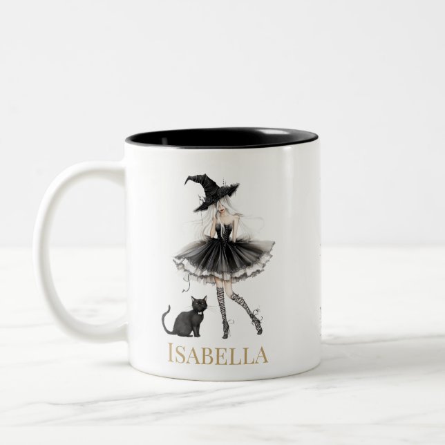 Café Em Dois Tons Caneca Personalizada de Bruxa & Gato Preto com Laç (Esquerda)