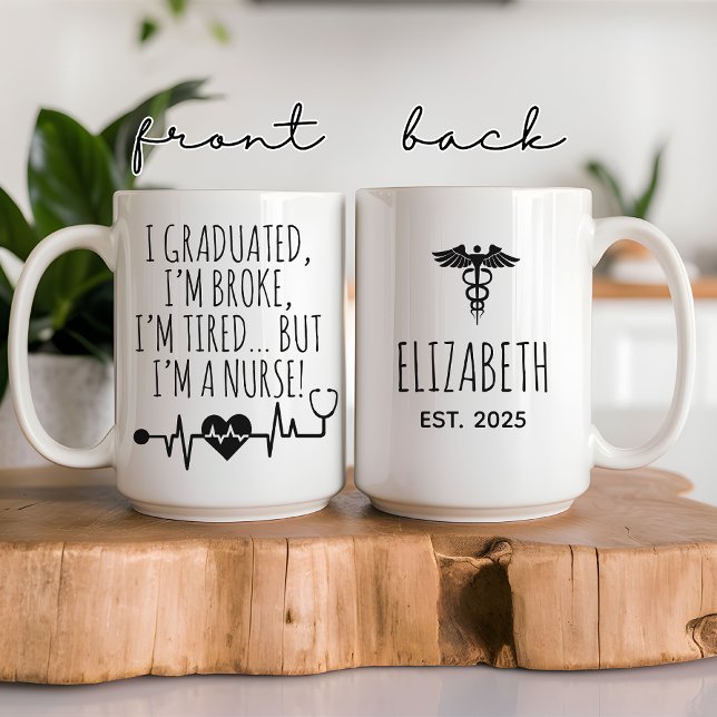 Café Em Dois Tons Caneca Personalizada de Formatura de Enfermagem Di (nurse graduation mug, rn gift, nurse mug funny, nursing student gift, graduation mug for her, )