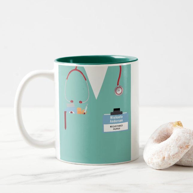 Café Em Dois Tons Caneca Personalizada de Presente de Enfermeira Com (Com Donut)
