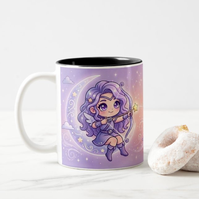 Café Em Dois Tons Caneca Personalizada de Sagitário Fofa (Com Donut)