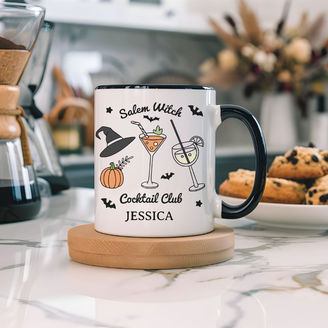 Café Em Dois Tons Caneca Personalizada do Clube de Coquetel das Brux (personalized Halloween mug for coworkers, custom witch mug, spooky coffee mug, witchy gift for her,)