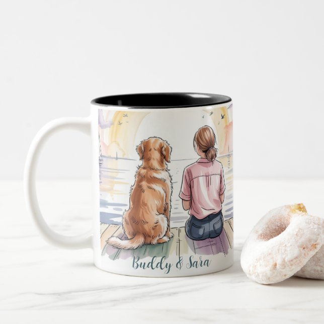 Café Em Dois Tons Caneca Personalizada Mãe de Golden Retriever - Per (Com Donut)