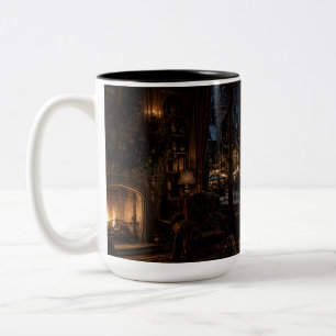 Café Em Dois Tons Caneca Preta Janela da Vila de Natal